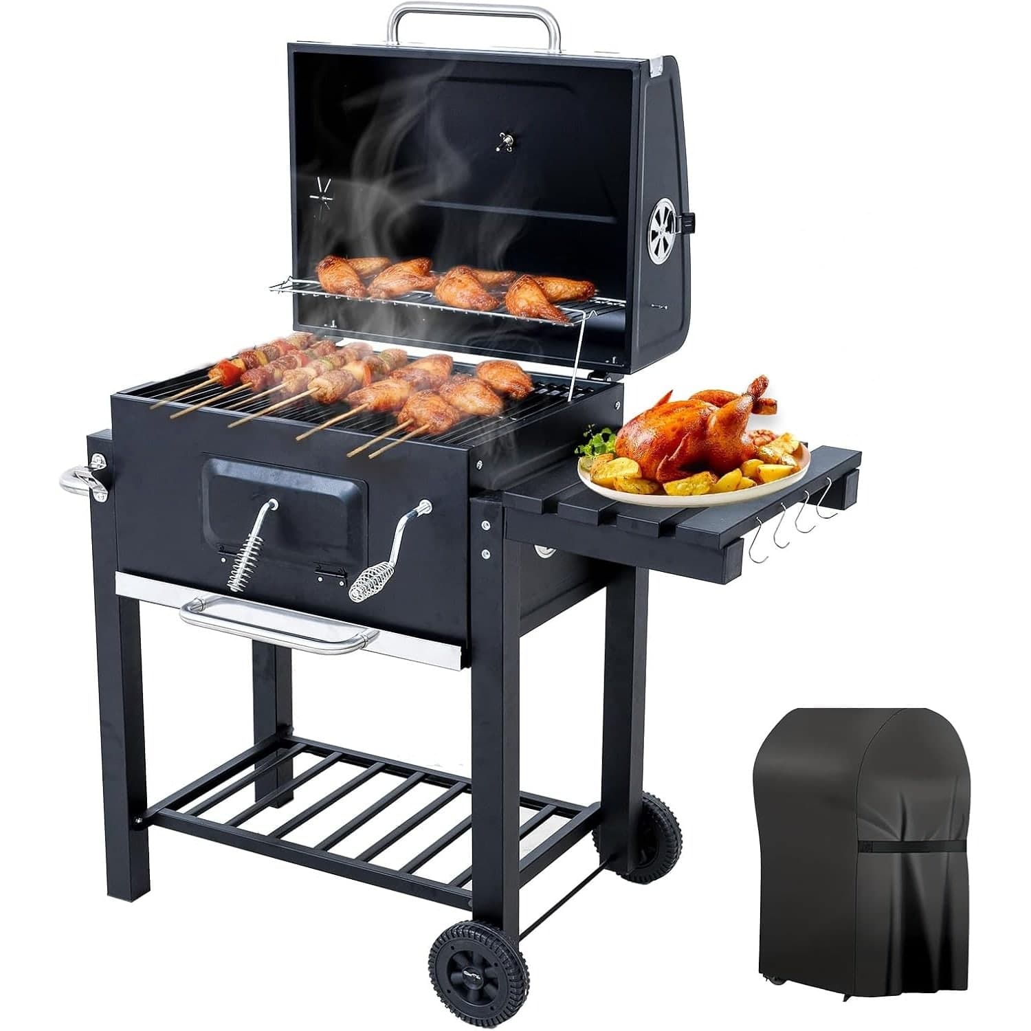 Parrilla de carbón con tapa y termómetro